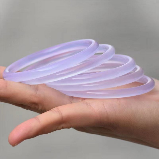 高冰紫羅蘭玉髓手鐲 美人叮噹鐲, 1個, 白滿紫6圓條內徑54MM