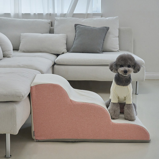 슈퍼펫 강아지계단 논슬립 슬개골보호 미끄럼방지 3단 커브 스텝, 핑크, 1개