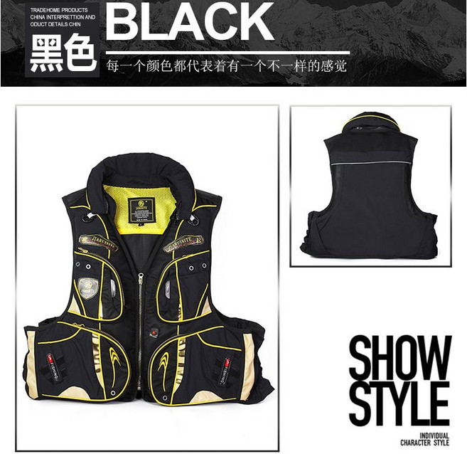 新款多功能成人游泳釣魚救生衣馬甲, 1個, J30黑色2XL160-180斤