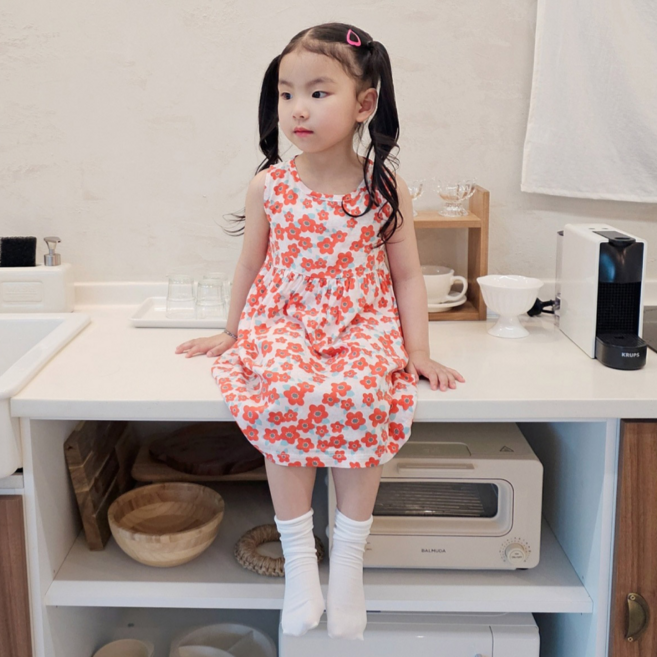 콩지키즈 아동 민소매 여름 줄리꽃 나시 원피스