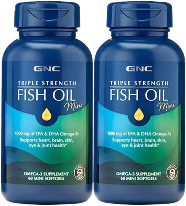 GNC 트리플 스트렝스 피쉬 오일 1000mg EPA DHA 오메가-3 소프트젤, 2개, 60정