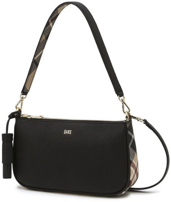 [선물포장+쇼핑백] 닥스 스테디셀러 블랙 체크배색 소가죽 숄더백 겸 크로스백 DAKS 정장 결혼식 상견례 모임 교회 검정 단정한 클래식한 여자 가방
