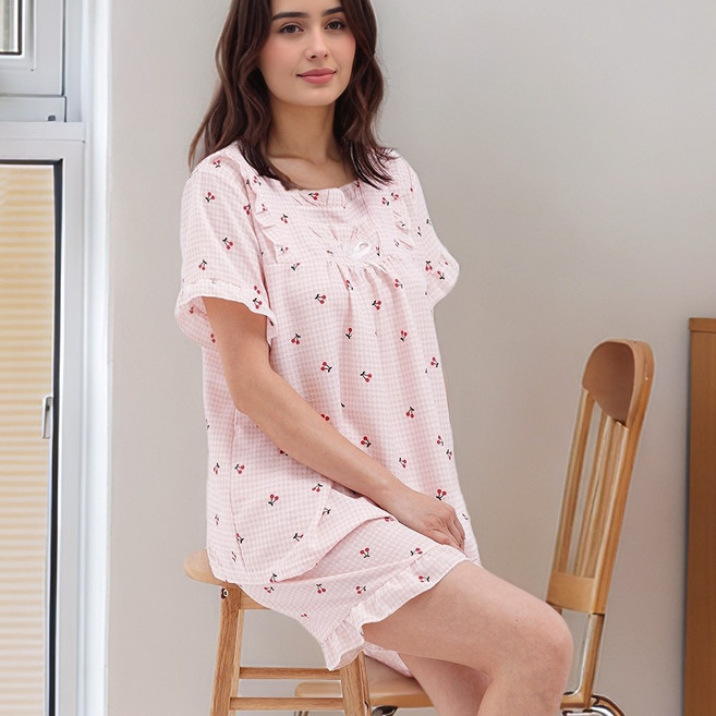 캐리루시 여성 시원한 요루 스퀘어넥 프릴 반팔 상하세트