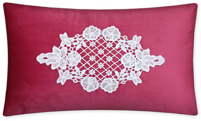 [데코벨] 벨벳 자수 레이스 직사각 쿠션(30x50)/소파쿠션/등받이쿠션, 체리핑크