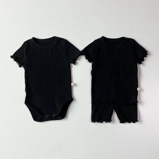 6개월 아기상하복 돌 여름 골지 블랙 반팔 잠옷 세트