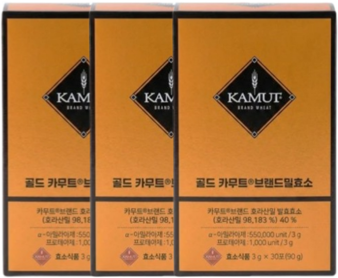 골드 카무트효소 그레인온 카뮤트 곡물 3g 30포 x 3박스 부모님선물, 90g