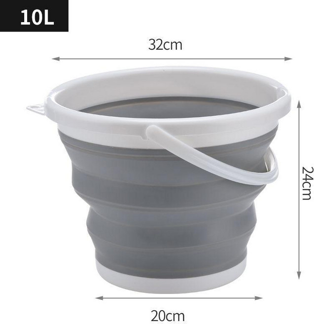 摺疊水桶 5L 方桶 便攜伸縮桶, 灰色大號10L圓桶 無蓋, 1個, 灰色, 大號10L圓桶 無蓋