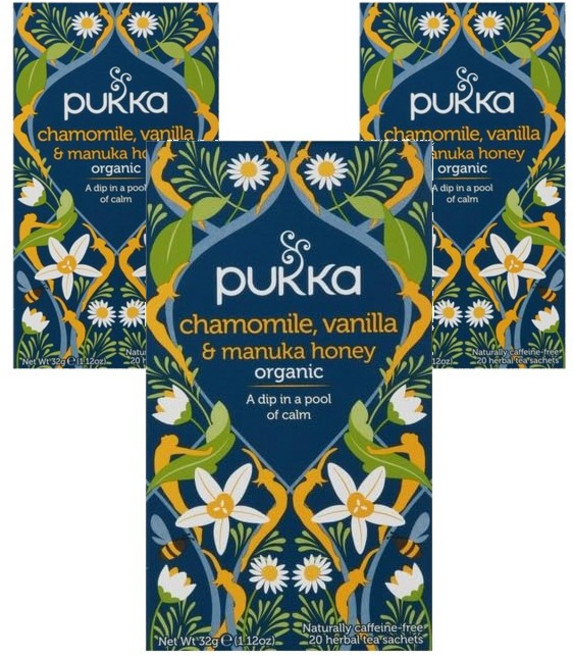 푸카 카모마일 바닐라 & 마누카 허니 티 무카페인, 1.6g, 20개입, 3개