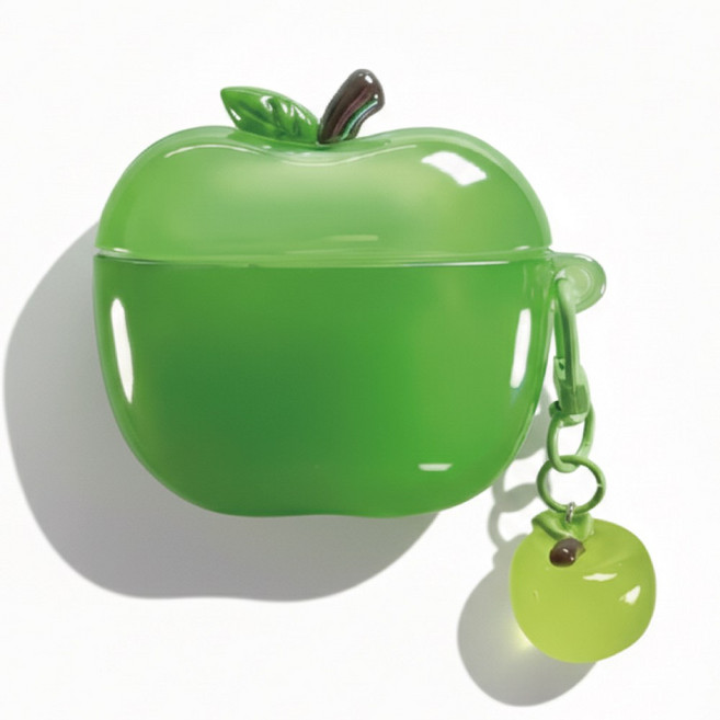 HAILO 사과 실리콘 유광 에어팟 키링 케이스, 그린, 에어팟 3세대