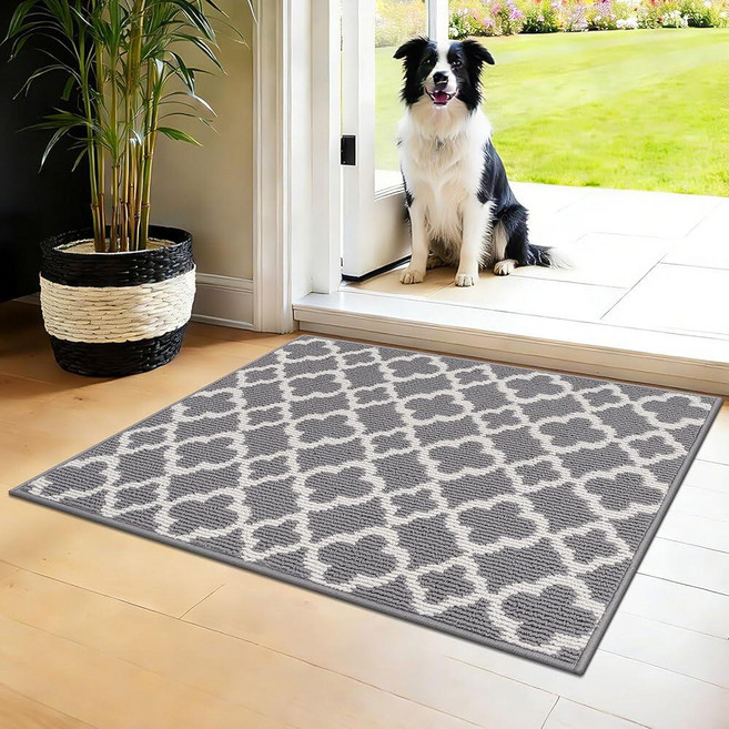 U'Artlines Washable Hallway Runner Rug 2x6' Non-Slip Basketweave Geometric Kitchen Runner Low Pr, 회색