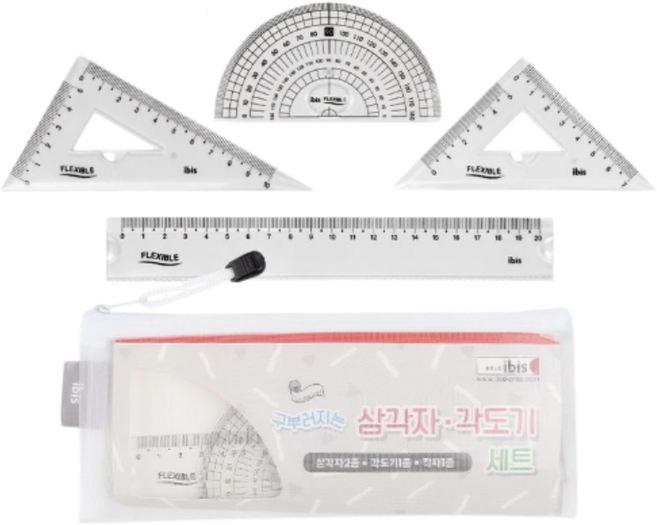 구부러지는 삼각자 각도기세트, 1세트, 화이트