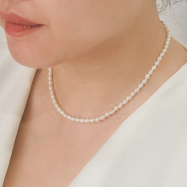 블랑썸 밥풀 천연 담수진주목걸이 못난이 민물담수진주