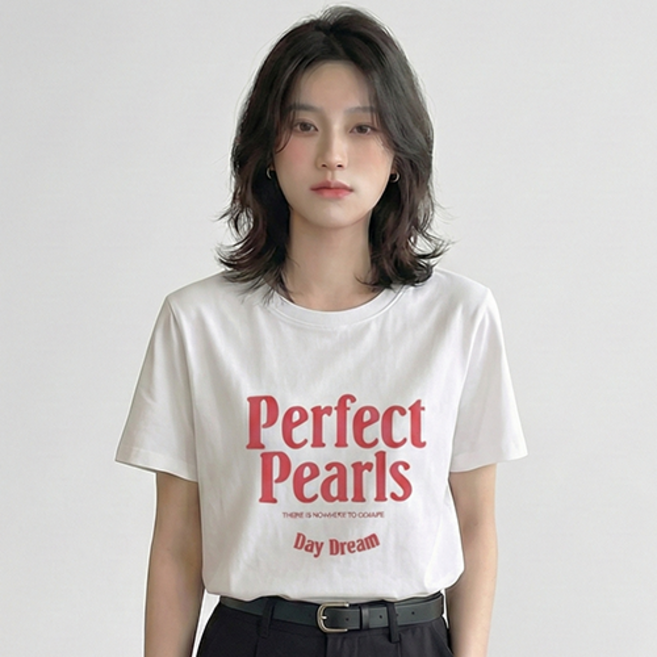 데일로엔 여성 여름 데일리 루즈핏 레터링 포인트 반팔 티셔츠