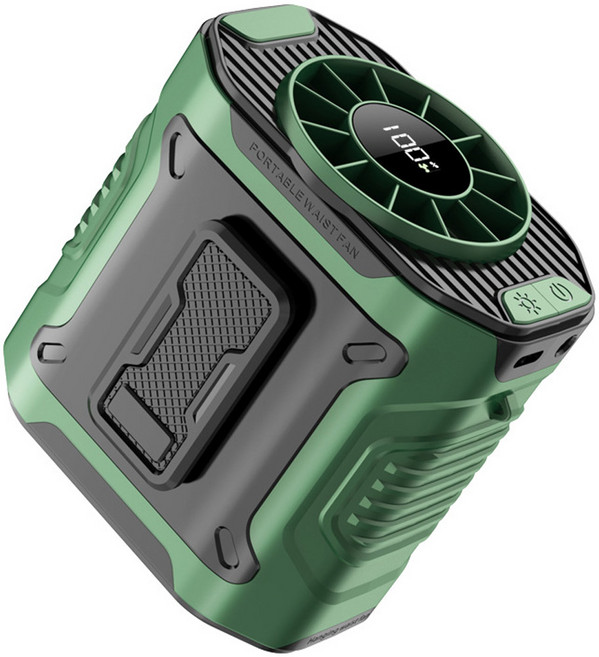 루이스 허리선풍기 저소음 휴대용 목선풍기 다용도 선풍기 야외 캠핑 여행 대풍력 LED 조명 허리걸이 선풍기, 그린-PC