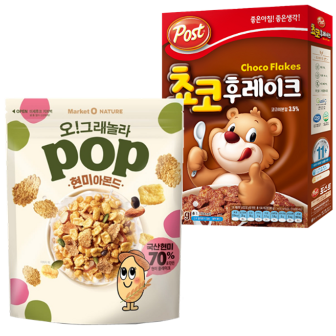 오리온 오그래놀라 팝 현미아몬드 340g+포스트 쵸코후레이크 300g, 340g, 1개