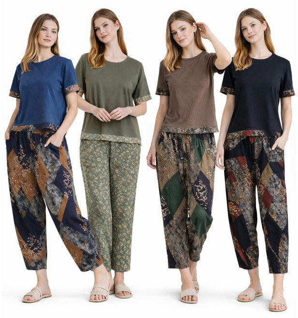 [시스넬라]면반팔 이지웨어2벌세트(4종) 여성 잠옷세트 파자마 홈웨어