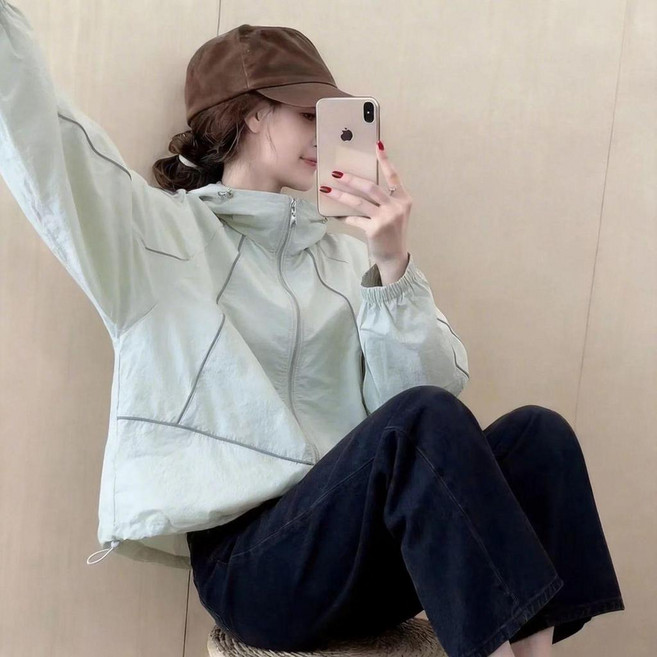 薄款透氣防曬外套 女夏季寬鬆百搭防曬服, 淺綠,L 建議59.0-69.0公斤