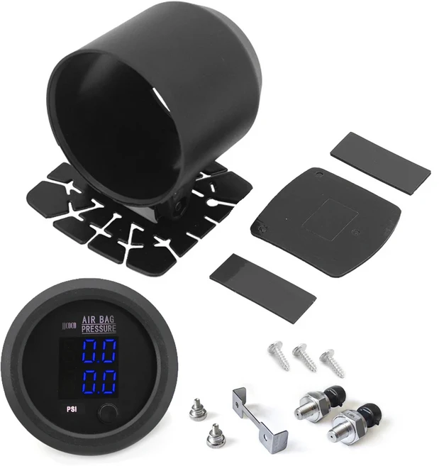범용 초박형 이중 압력 공기 게이지 BAR/PSI 에어 서스펜션 라이드(2pcs 1/8NPT 센서 및 홀더 포함), [03] blue display Holder
