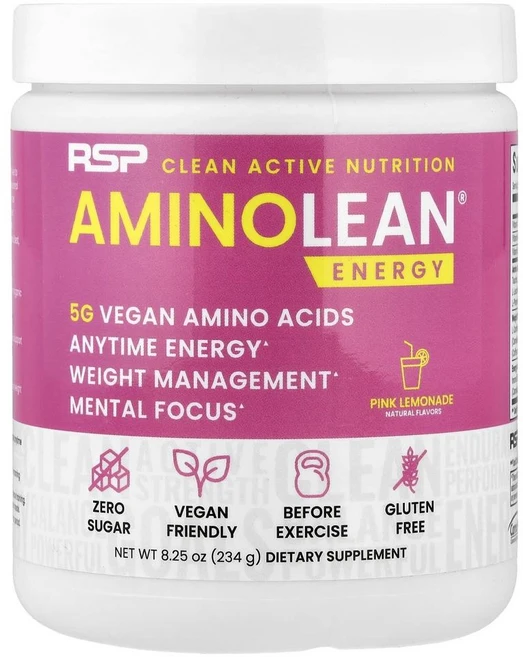 RSP 뉴트리션 아미노린 에너지 핑크 레모네이드 RSP Nutrition AminoLean® Energy Pink Lemonade 234g, 1개 - 쿠팡