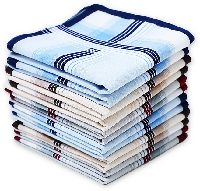 격자무늬 남자 손수건 12 매-남성 순면 손수건 기본형 세트