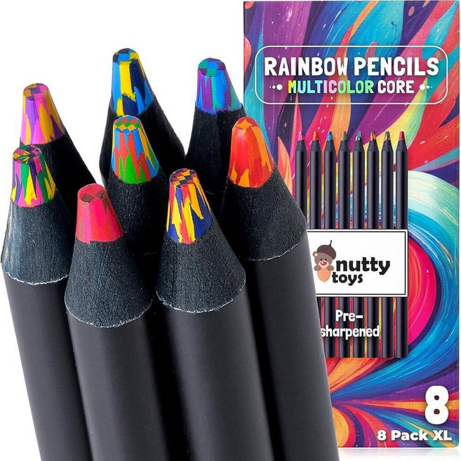 NutTY 미국매장정품+ toys 점보 레인보우 연필 - 미리 깎은 다양한 색상의 8개 최고의 남아 및 여아용 부활절 바구니 스터퍼 필수품 선물 가방 컬러 크레용 아이디어 20, 팔번.
