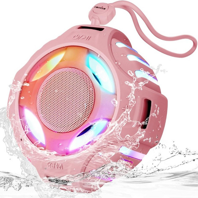 Comiso 샤워 블루투스 스피커 LED 조명이 있는 IP67 방수 스피커 트루 와이어리스 스테레오가 있는 휴대용 스피커 플로팅 기능 2000mAh 내장 마이크 여행, 로즈 골드