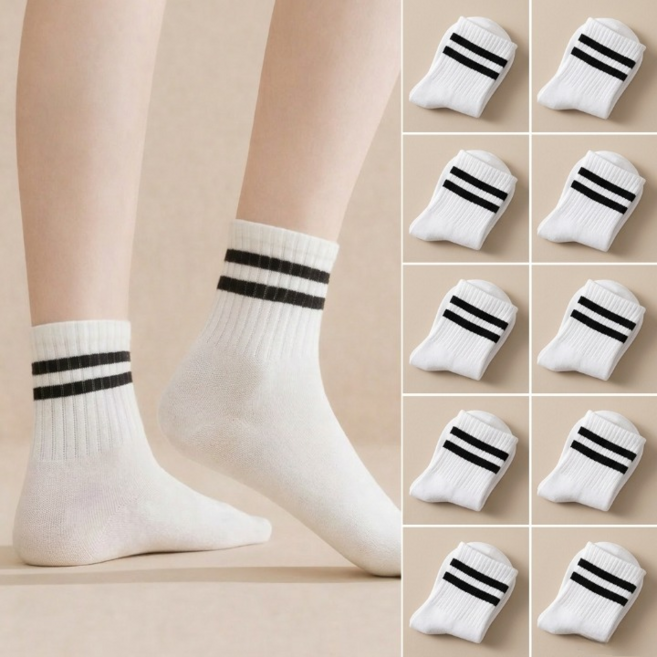 중목 캐쥬얼 양말 여성용 10켤레 봄 여름 두줄 포인트 데일리 스포티 학생
