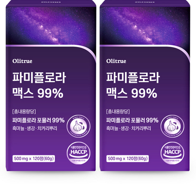 대용량 파미 플로라 99% 흑마늘 생강 HACCP인증, 2개, 120정