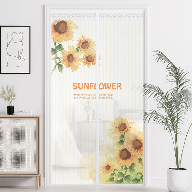 코팅블루 찍찍이 간편설치 튼튼한 방문 현관 일체형 자석 모기장세트, 썬플라워