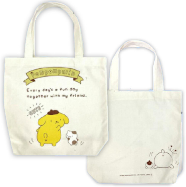산리오 토트백 면 캔버스 마치 있음 앞면/뒷면 무늬 차이 폼폼푸린 B