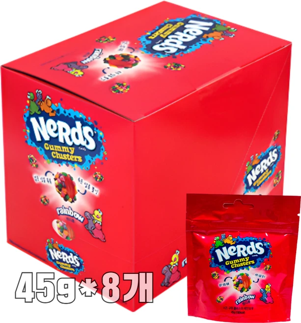 자연톡 얼먹젤리 너즈 구미 클러스트 레인보우 대용량 알록달록 편의점 젤리 사탕 단체간식, 8개, 45g - 쿠팡