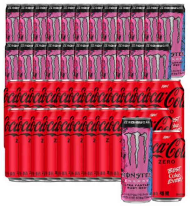 몬스터 에너지 루비레드 355ml x 24캔 + 코카콜라제로 350ml x24캔, 단일구성