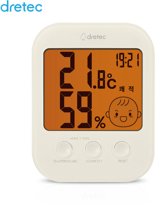드레텍 신생아 온습도계 디지털 백라이트 시계 O-435, 1개, 아이보리