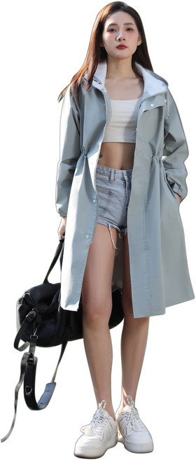 YANGTA 여성 골프 우비 롱 후드 자켓 방수 레인코트 경량 바람막이 휴대용 자외선 차단, 그레이, 1개