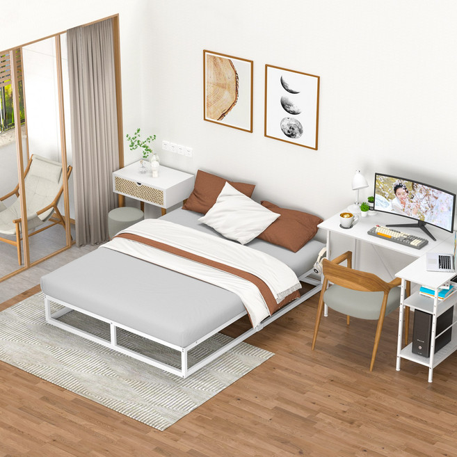 철제 침대 프레임 간단 침대 프레임 철제 침대 프레임 저상형 철제 헤드없는 침대프레임 철제 퀸 프레임 공간활용 침대 프레임, white-흰색