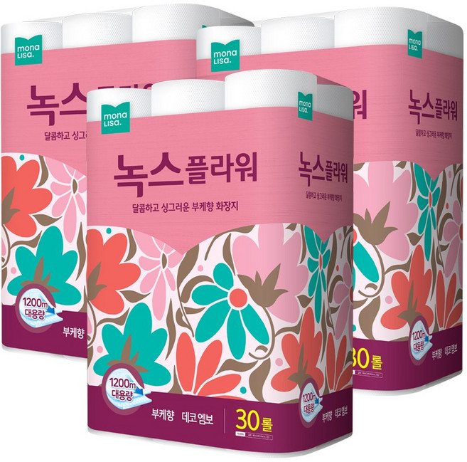 모나리자 녹스플라워 화장지 2겹 40m, 30개입, 3개