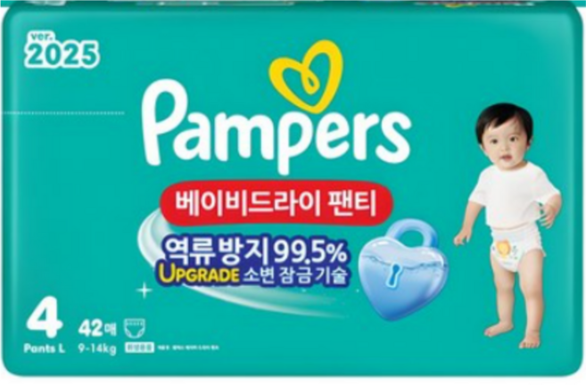 팸퍼스 베이비 드라이 아동공용 기저귀 팬티형, 대형(L), 42매