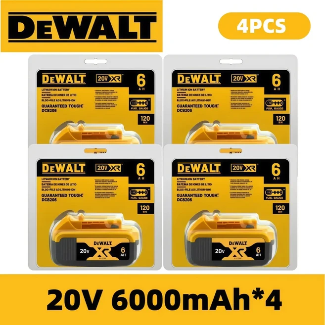 정말좋습니다 100% 정품 DeWalt 6.0Ah 20V 전동공구 배터리 DCB206 DCB205 DCB200 DCB203 (전동공구 공압 이송용) 빠르게배송해드릴게요, 20V S6H 4개, 1개