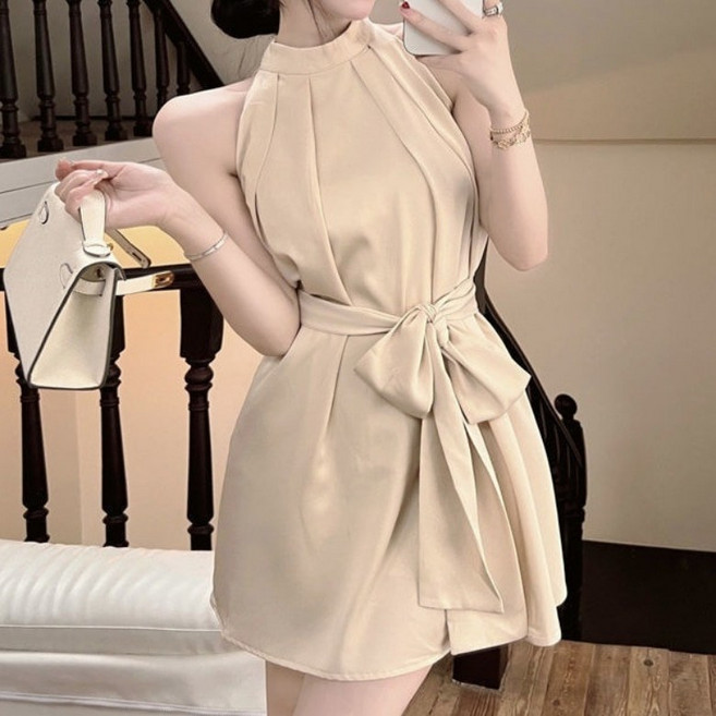 아이엠몽 여성 홀터넥 스타일 캐쥬얼 정장 허리 매듭 포인트 미니 원피스