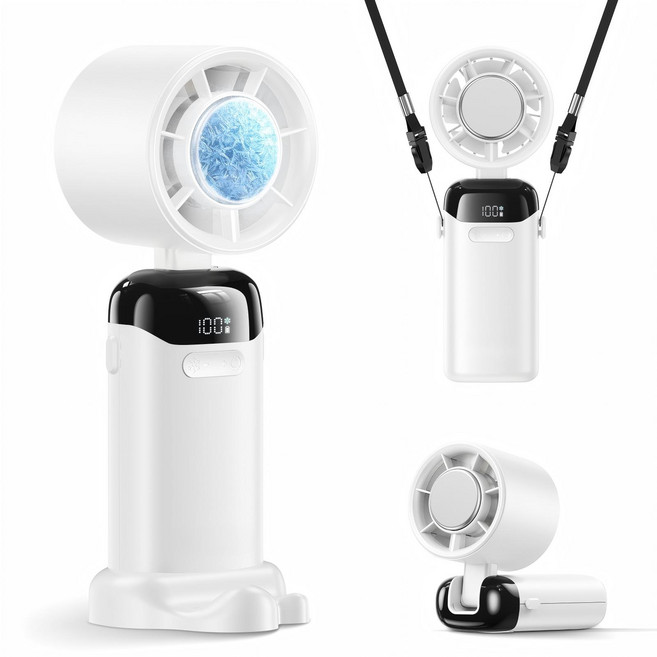 쿠멍 BLDC 저소음 휴대용 반도체 냉각판 선풍기 199단 강풍 충전식 무선 90도 조절 3000대용량 배터리 미니 손풍기, 화이트, N16