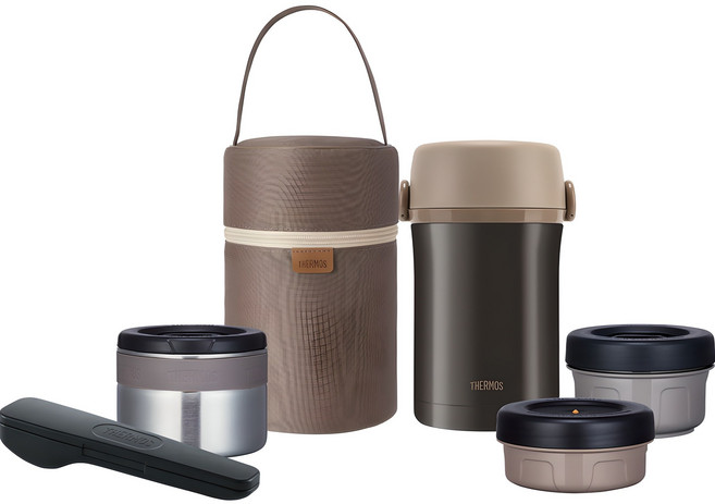 써모스 일체형 콤팩트 보온 도시락세트, 브라우니블랙, 1세트