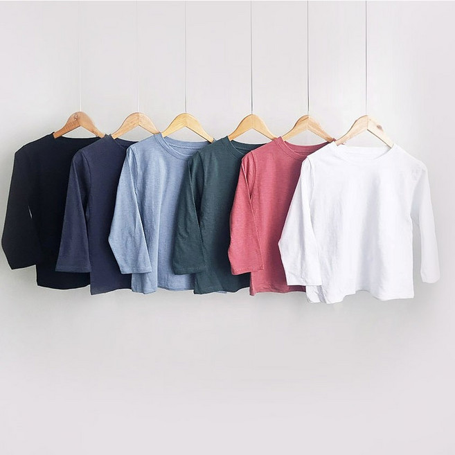 (6color)여성 무지 국내생산 7부 세미크롭 슬라브 라운드반팔티셔츠