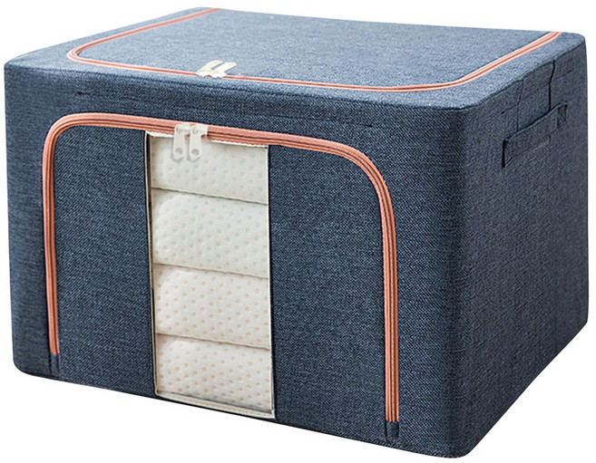 대용량 프리미엄 와이어 리빙박스 접이식 린넨 이불 옷 정리함, 1개, 남색