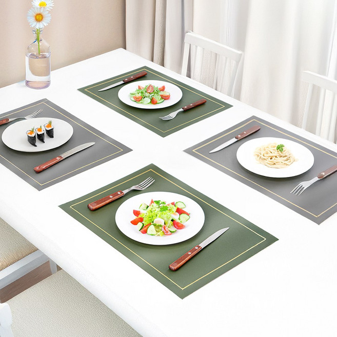 코지스 양면 식탁매트 북유럽 가죽 방수 식탁 테이블 매트 세트, 4개