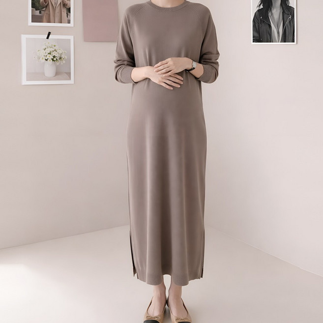 [당일출고] 수엠W 임산부 니트 롱원피스 출산전후 데일리 루즈핏 원피스 C09 무드니트원피스