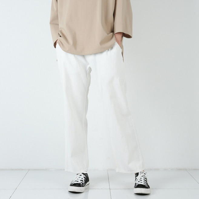 [데님공방] 4컬러 여름 세미와이드 린넨팬츠 논스판 밴딩팬츠 한여름 시원한 면바지