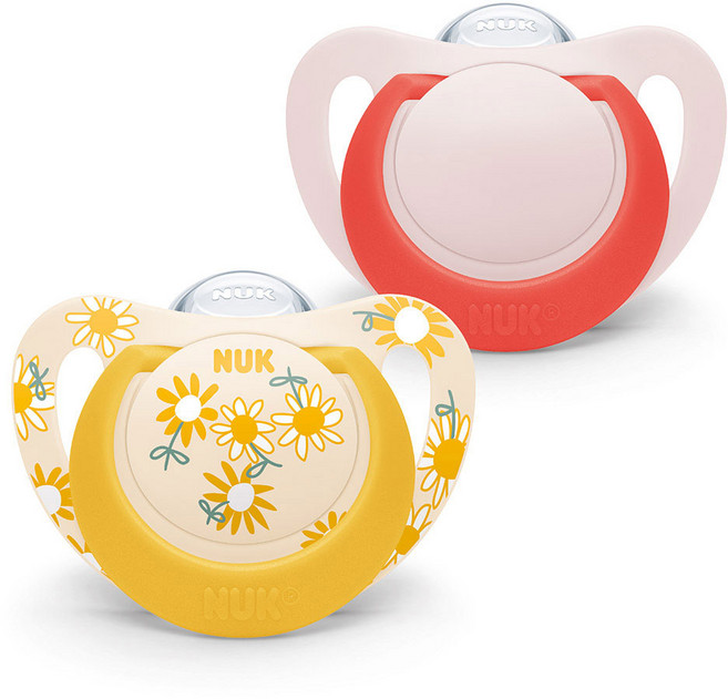 누크 스타 노리개젖꼭지 2종 세트, S2(6~18개월), 플라워 + 레드, 1세트