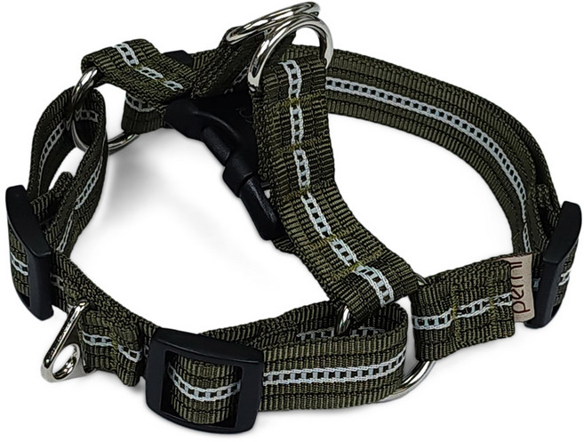 페르니 반사형 앞섬방지 강아지 하네스 가슴줄 Y형 레인보우팝 국산, 올리브, 1개