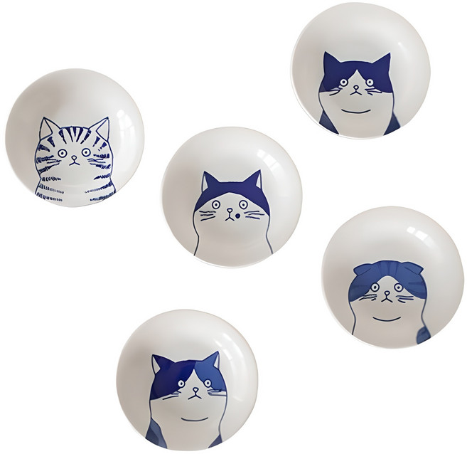 니코트 큐티네코 접시 세트 14cm, 1세트, 접시 5p, 호랑 + 점순 + 모찌 + 코코 + 나비