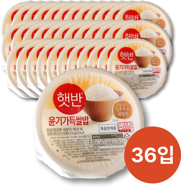 CJ 햇반 백미 윤기가득쌀밥, 36개, 210g